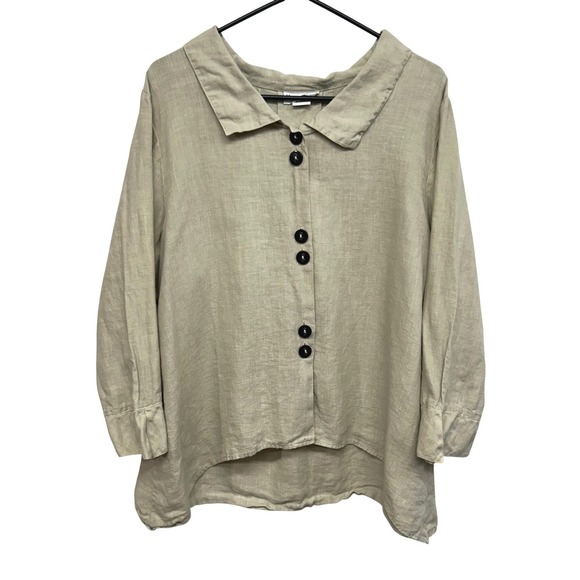 Habitat Linen Blend Button Front Top XL Boxy Oversized Minimalist Chic - Picture 1 of 6